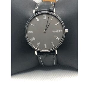 Skagen SKW2677 Women's Black Leather Analog Gray Dial Quartz Wrist Watch KS287